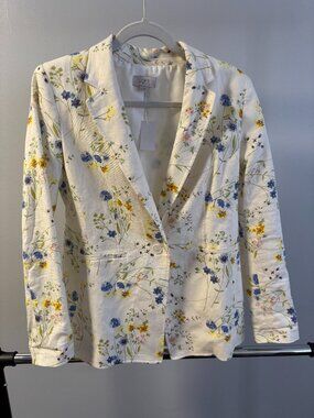 NWT***** LOFT Cream and Blue Floral Blazer Tailored Suit Jacket